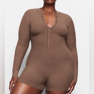 Soft lounge button up Henley onesie